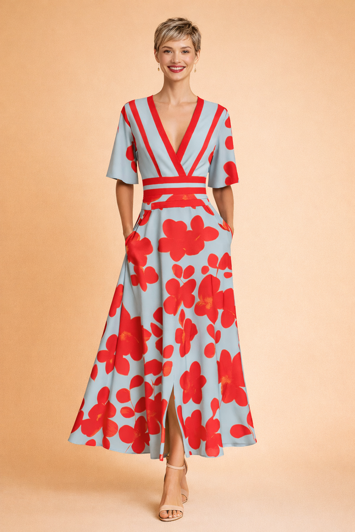 Classic red maxi dress for women, elegant, comfortable, and perfect for formal evening events.