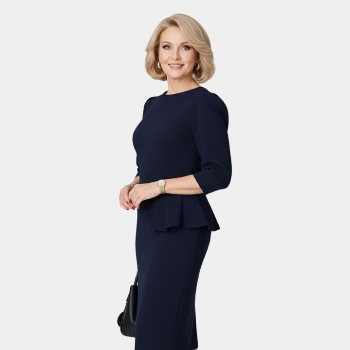 Versatile Women's Ruffle Midi Dress for autumn/winter. Elegant style with a flattering peplum design.