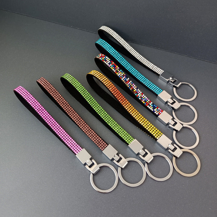 Luxury rhinestone keychain strap, perfect gift for women, adds glamour to any bag.