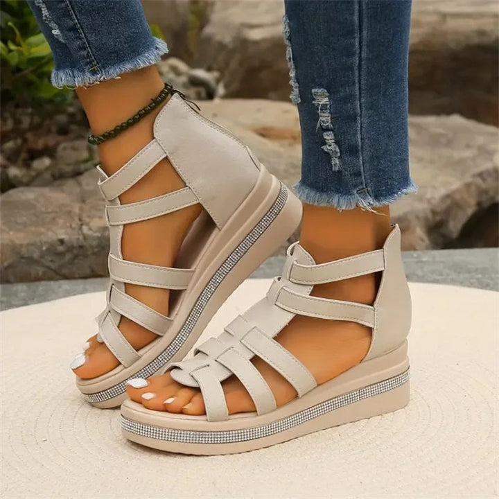 Sparkling rhinestone women's wedge sandals, combining comfort and summer elegance.