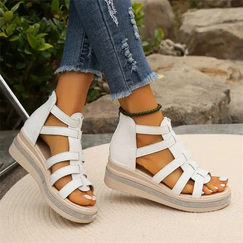 Women's fashion wedge sandals with dazzling rhinestones, perfect for parties.