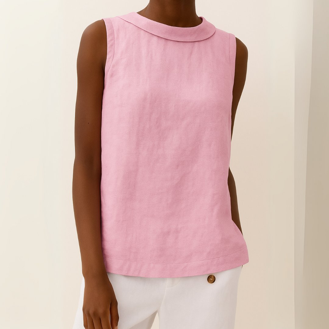 Sleeveless roll neck blouse for women, an elegant and versatile top for work or relaxed daytime wear.