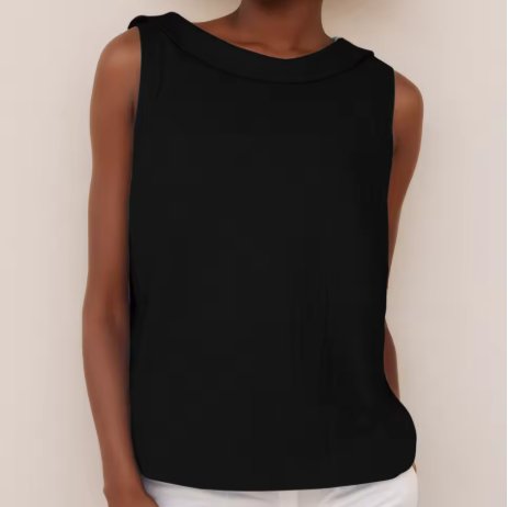Modern women's sleeveless roll neck top. An elegant, relaxed fit blouse, perfect for versatile summer styling.