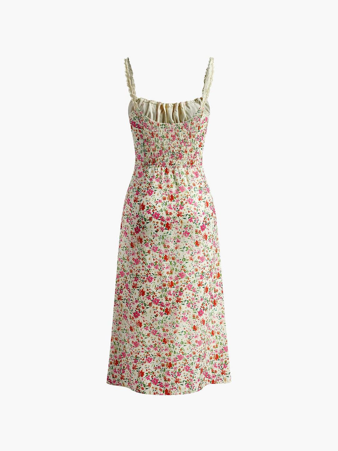 Elegant women's romantic floral midi dress, ideal for summer garden parties & feminine spring outfits.