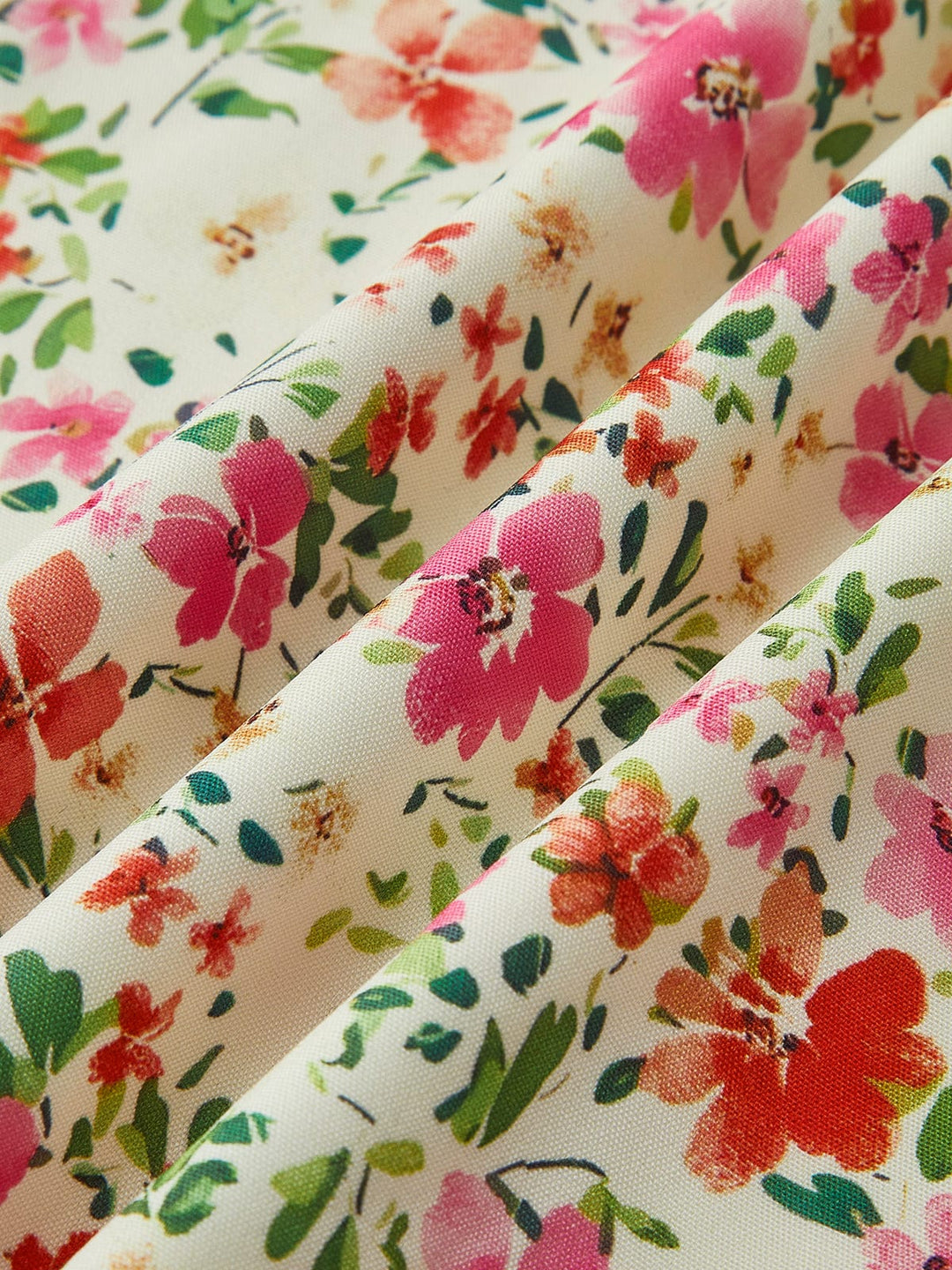 Full-length view of an elegant women's romantic floral print midi dress, perfect for summer & spring style.