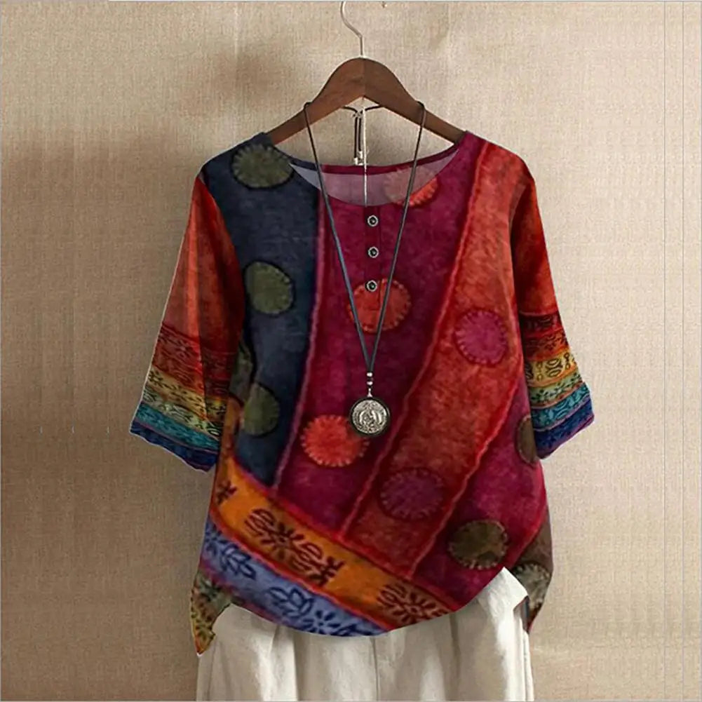 New women's round-neck top, elegant & comfortable. A versatile classic for casual chic spring and summer fashion.