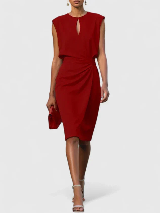 Formal women's party dress: a stunning ruched waist midi dress with a sophisticated keyhole detail.