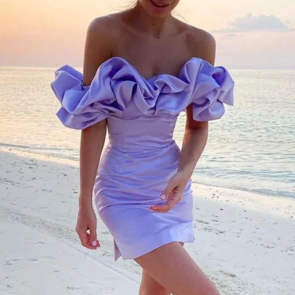 Chic women's short party dress featuring playful ruffles, an elegant choice for special occasion evening wear.