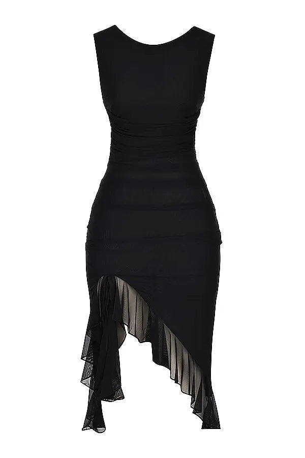 Stylish long sleeve midi dress featuring elegant ruffles for women.