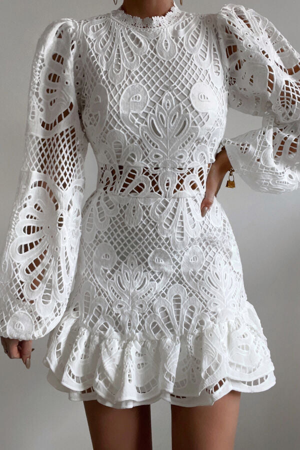 Elegant women's ruffle mini dress with puff sleeves, perfect for parties & special occasions.