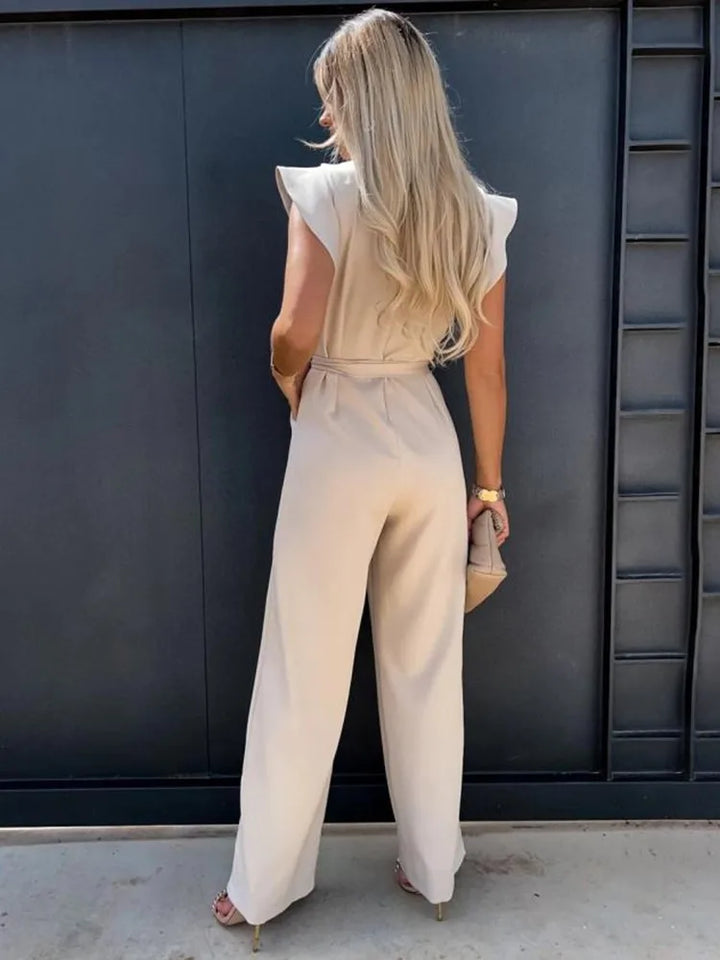 Women's elegant wide leg jumpsuit, featuring stylish ruffle sleeves for a flattering one-piece outfit.
