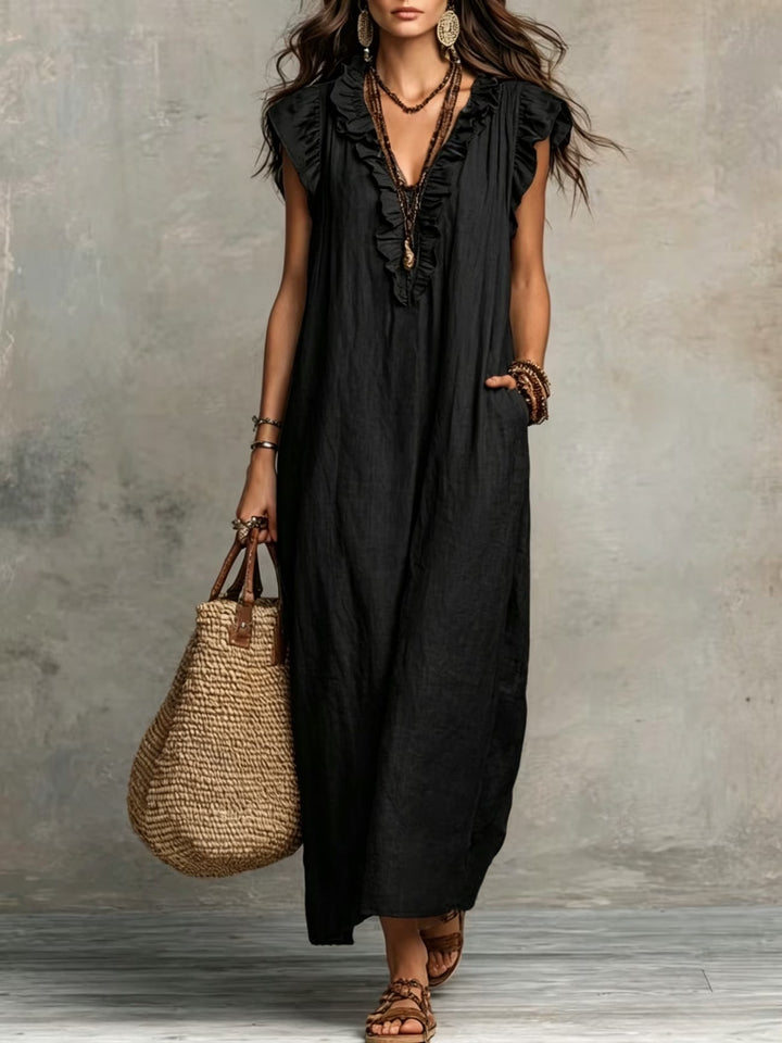 Stylish women's ruffle dress, sleeveless, offering day-to-night elegance for summer events & holidays.