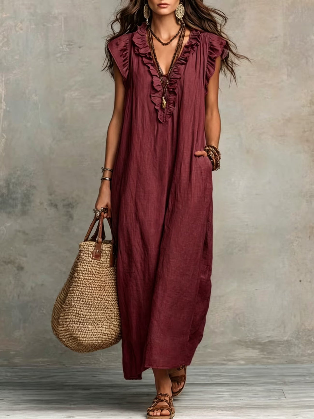 Versatile women's sleeveless ruffle dress, a beautiful choice for refined summer style & casual chic.