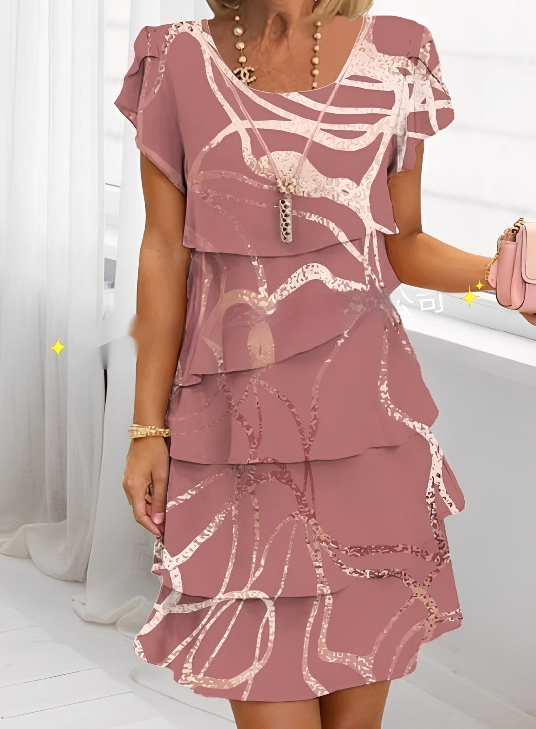 Beautiful women's versatile summer dress with elegant ruffles & short sleeves. Perfect for casual or party looks.