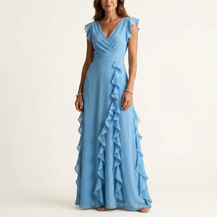 Stylish women's ruffle wrap V-neck maxi dress, a chic choice for parties, events, and summer fashion.