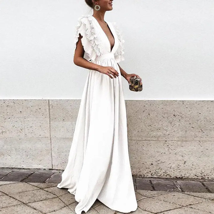 Chic women's elegant ruffled maxi dress, a stylish and timeless choice for any formal or casual occasion.