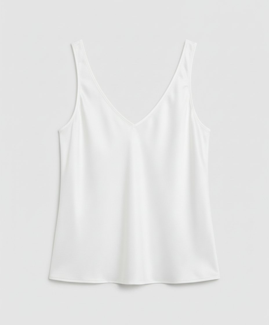 Smooth satin wide-strap V-neck camisole top, an elegant and comfortable women's sleeveless top for any occasion.