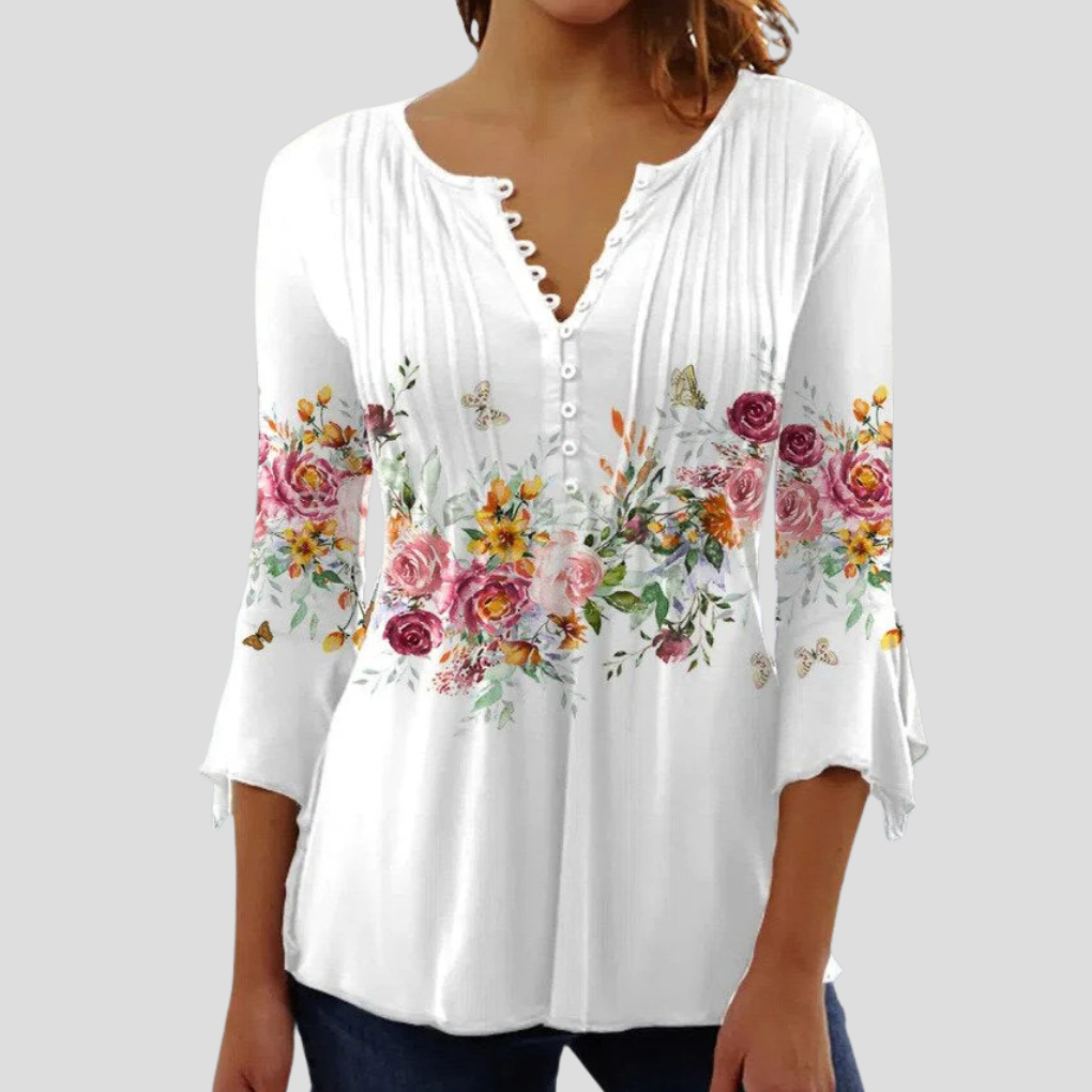 Elegant women's semi-fitted top. A stylish blouse perfect for sophisticated office wear and modern fashion.