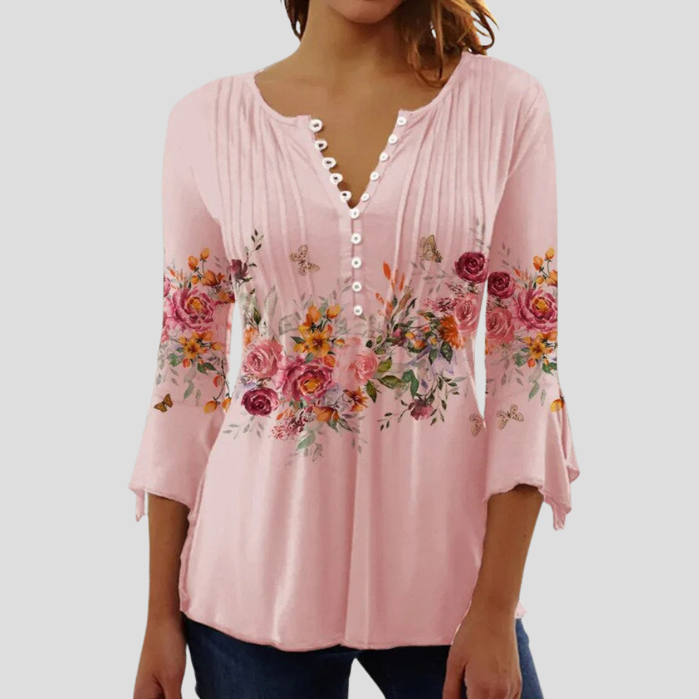 Chic women's elegant top. Versatile semi-fitted blouse for casual elegance, office wear, and everyday style.