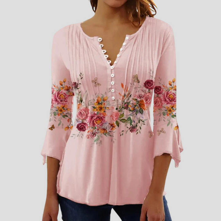 Chic women's elegant top. Versatile semi-fitted blouse for casual elegance, office wear, and everyday style.