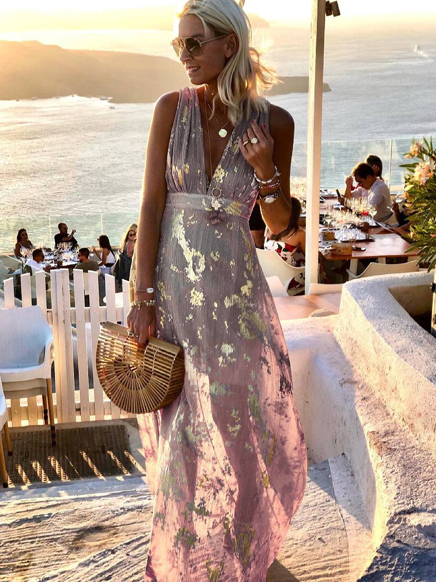 Close-up of the shimmering sequins on an elegant women's maxi dress, perfect for formal evening wear.