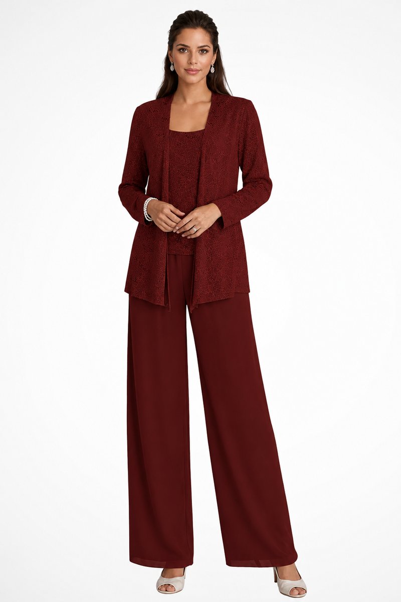 Sophisticated women's sequined wide-leg three-piece formal set for elegant evening wear.
