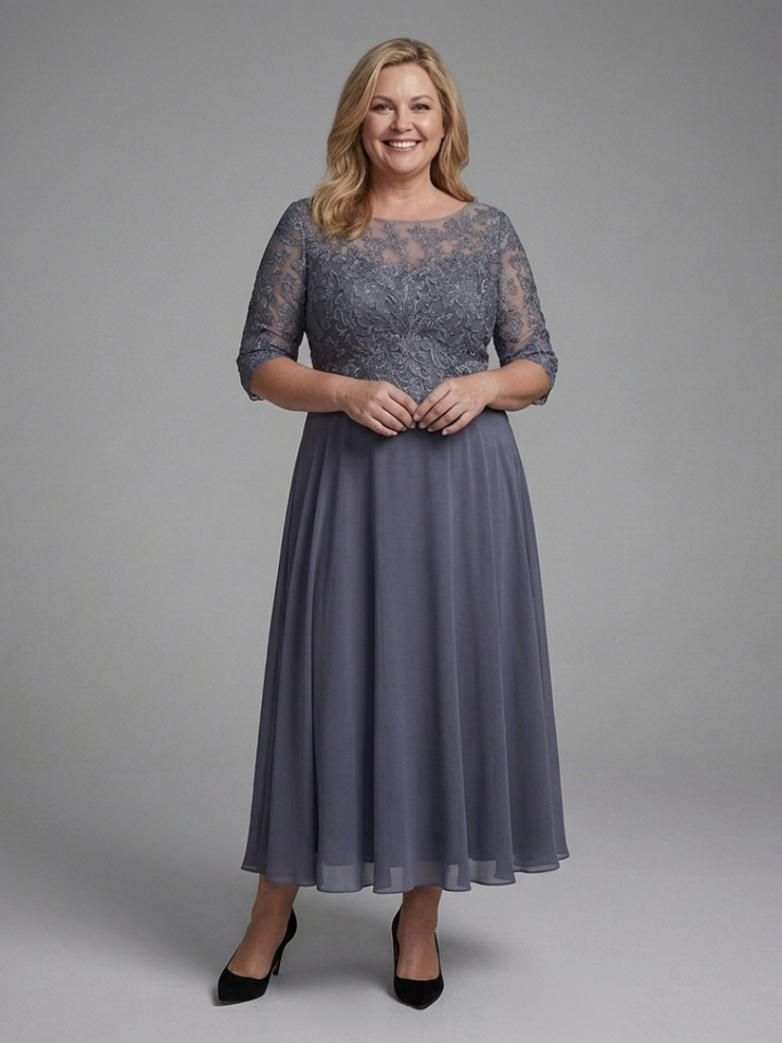 Burgundy women's evening wear midi dress with sophisticated sheer sleeves and elegant top design.