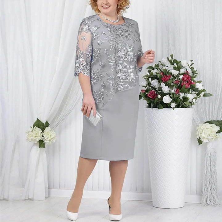 Pink elegant women's short sleeve midi dress with a comfortable faux-wrap design, ideal for parties & daily wear.