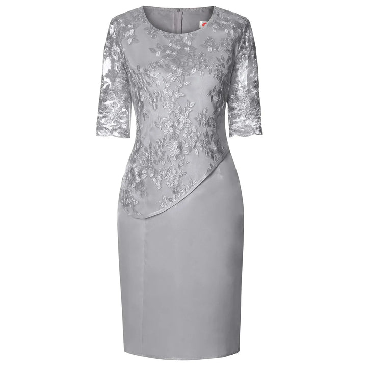 Comfortable grey women's short sleeve midi dress, elegant & versatile for formal events, casual outings, or parties.