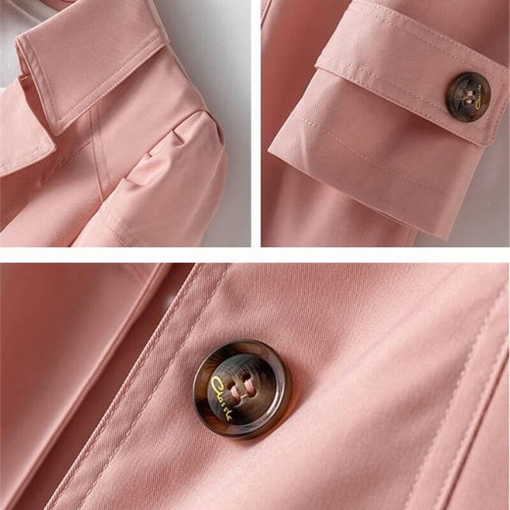 Women's elegant single-breasted trench coat, a classic belted jacket suitable for smart spring & fall style.