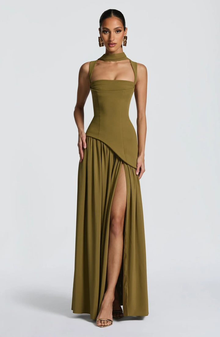 Women's elegant A-line sleeveless maxi dress, ideal for cocktail parties, evening wear & special occasions.