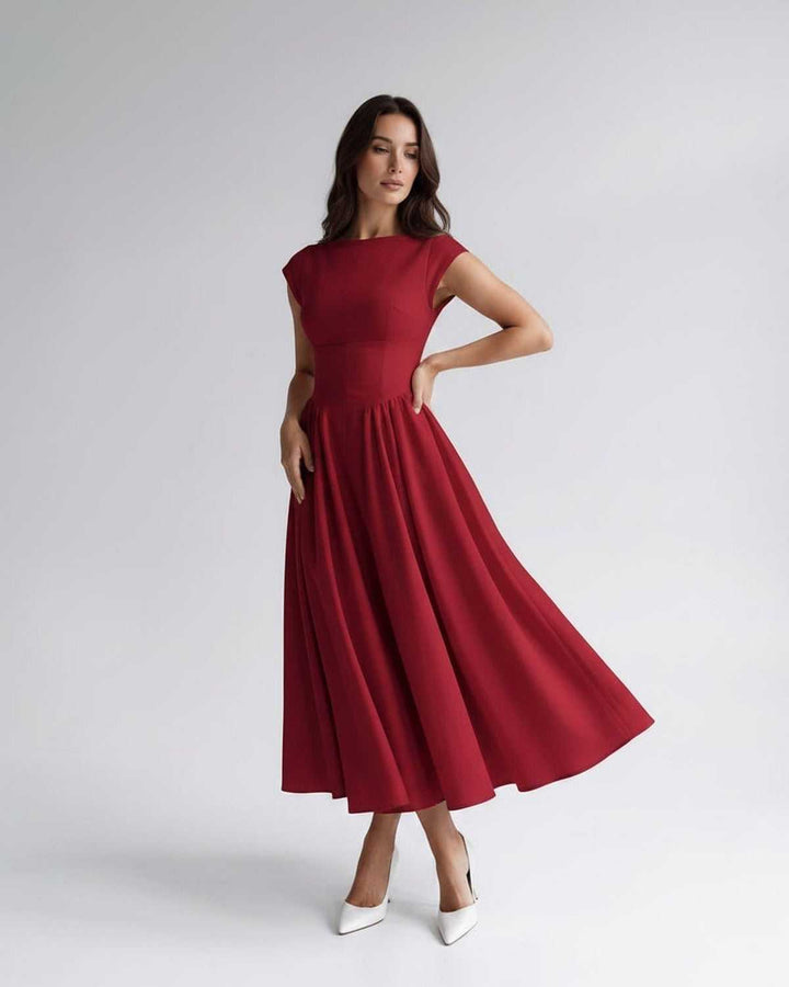 Classic women's A-line midi dress, sleeveless, flared silhouette, versatile for any occasion.