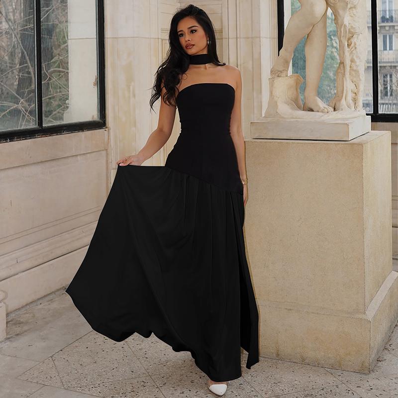 Sophisticated women's elegant sleeveless maxi dress. Bodycon fit, long, ideal for parties & formal wear.