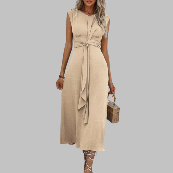 Lightweight women's sleeveless maxi dress, ideal as a comfortable round neck summer dress or elegant ladies apparel.