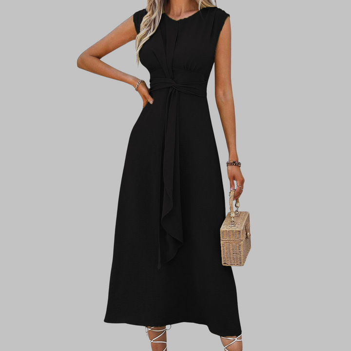 Stylish women's sleeveless maxi dress, featuring a flattering round neck design for an elegant, effortless look.