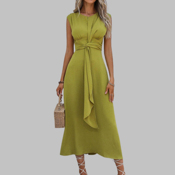 Simple yet sophisticated sleeveless maxi dress for women, a round neck design ideal for elegant summer style.