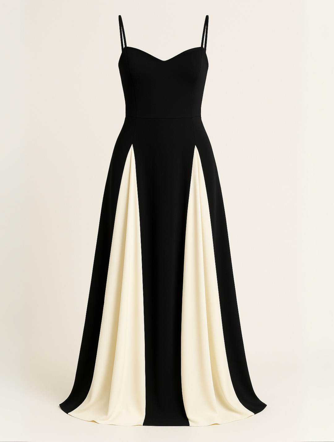 Women's elegant contrast panel maxi dress, a sophisticated sleeveless formal gown ideal for evening & black-tie events.