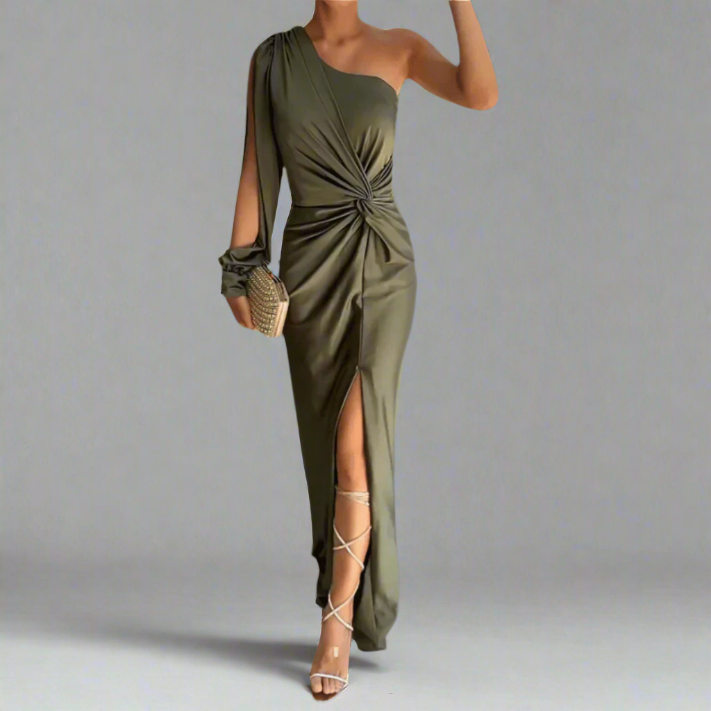 Elegant women's sleeveless maxi dress with V-neck, perfect for formal evening parties & special occasions.