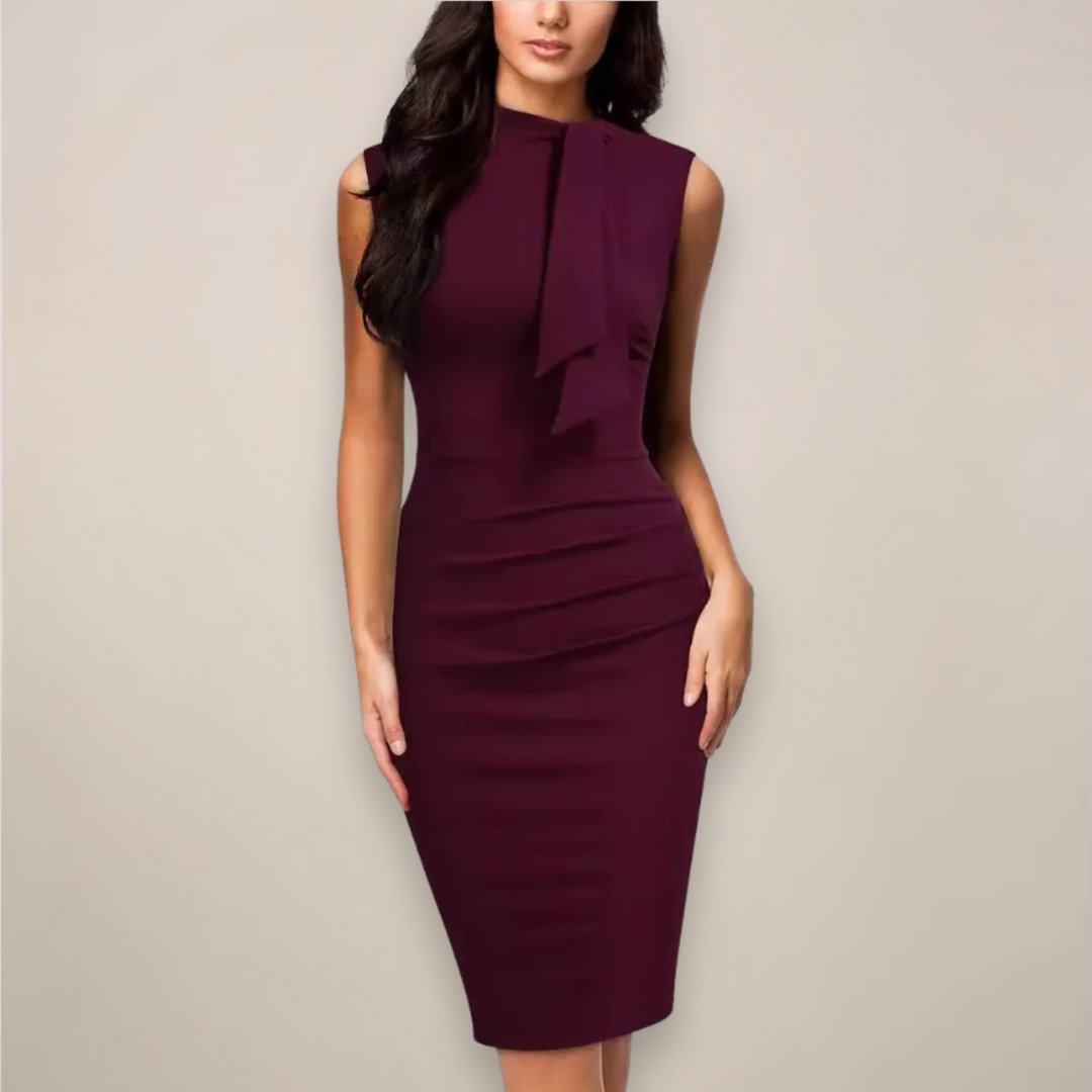 Elegant women's sleeveless midi dress, perfect for summer parties, cocktails, or day to night events. Flattering, minimalist design.