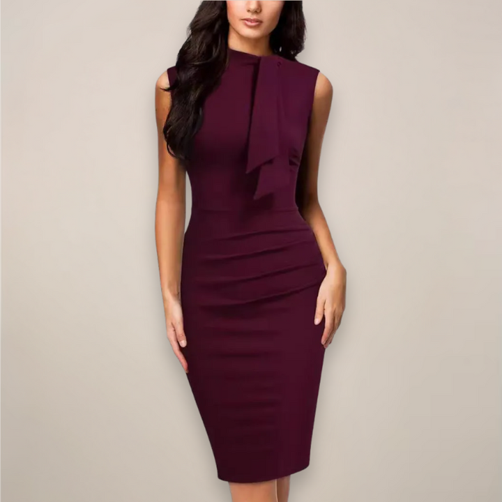 Elegant women's sleeveless midi dress, perfect for summer parties, cocktails, or day to night events. Flattering, minimalist design.