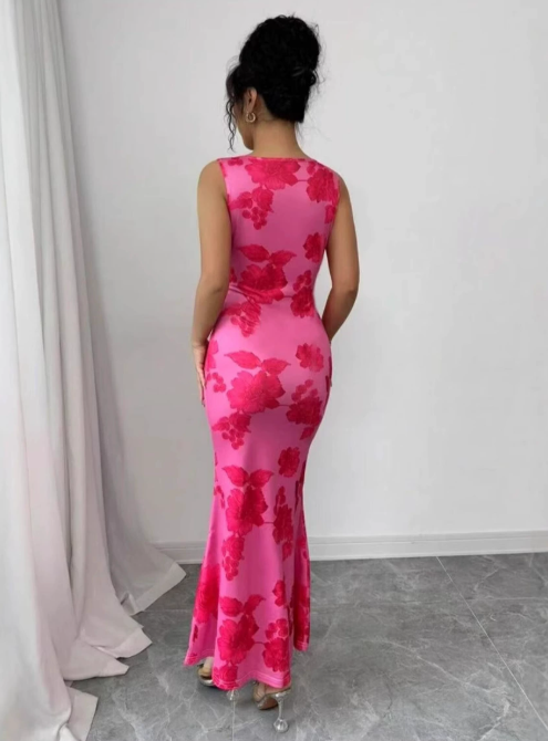 Feminine floral maxi dress for women, perfect for elegant occasion wear, summer evenings, or party events.