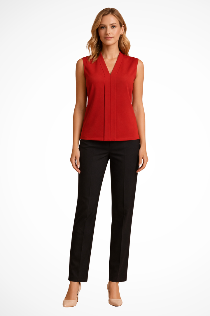 Stylish sleeveless V-neck blouse for women, an elegant and versatile top for work, summer, or layering.