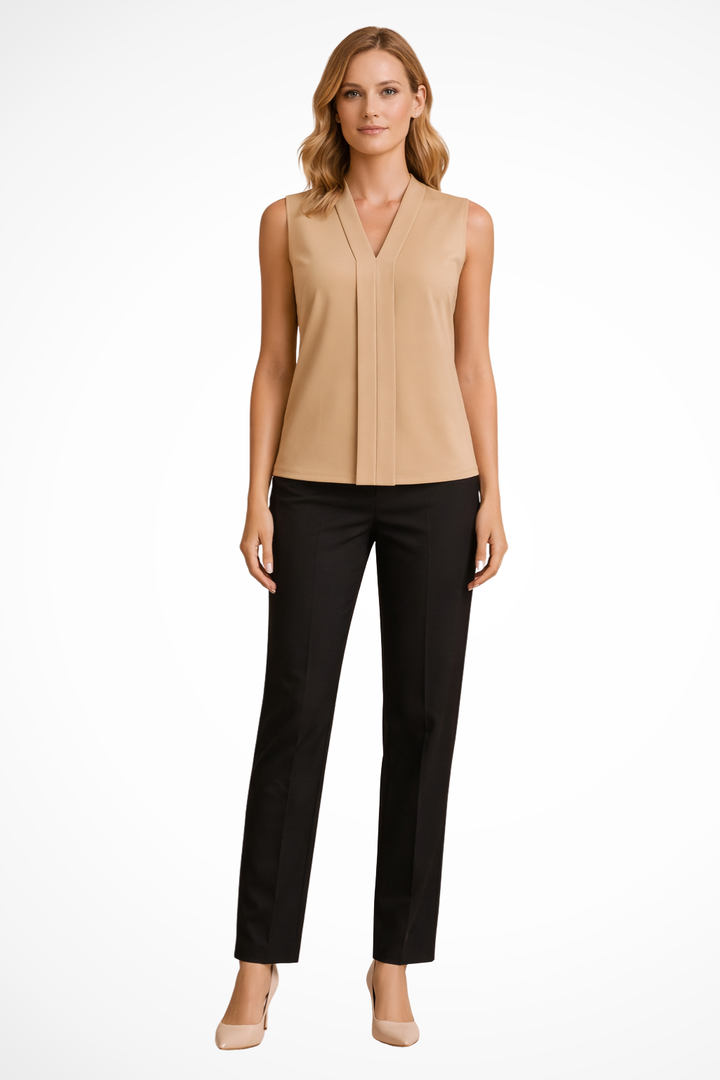 Comfortable elegant sleeveless V-neck blouse for women, a versatile summer top perfect for workwear.