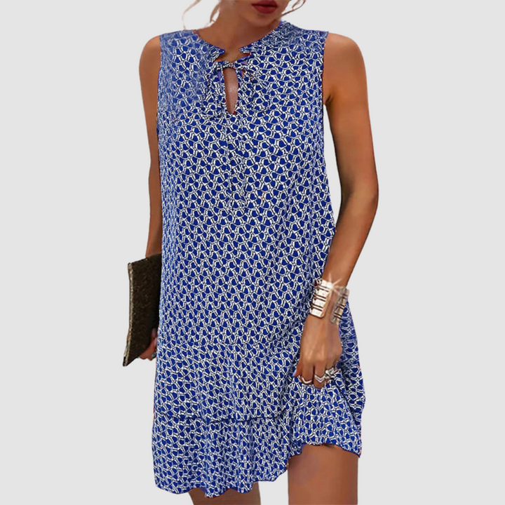 Elegant women's sleeveless V-neck dress, comfortable & versatile for spring/summer casual or chic occasions, with pockets.