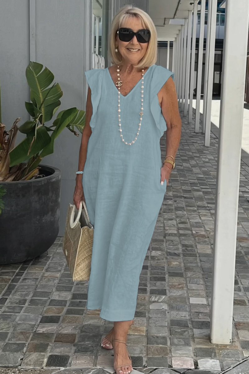 Chic women's V-neck maxi dress, perfect as elegant beachwear or for summer vacation.