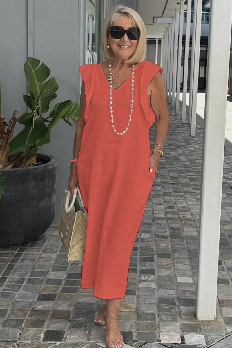 Stylish V-neck maxi dress for women, ideal for casual summer outings and beach trips.