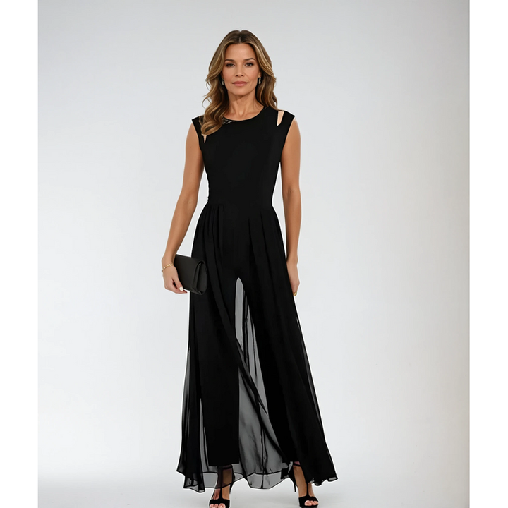 Elegant women's sleeveless wide-leg jumpsuit, perfect for formal events & evening wear. Chic and modern one-piece.