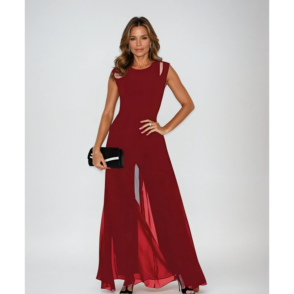Flowy women's sleeveless wide-leg jumpsuit in a chic modern style. Versatile one-piece for special occasions.