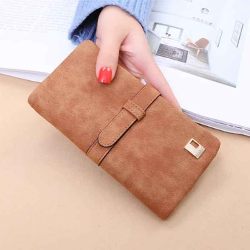 Elegant women's slim bi-fold wallet in PU leather, perfect as a stylish fashion accessory & gift for her.