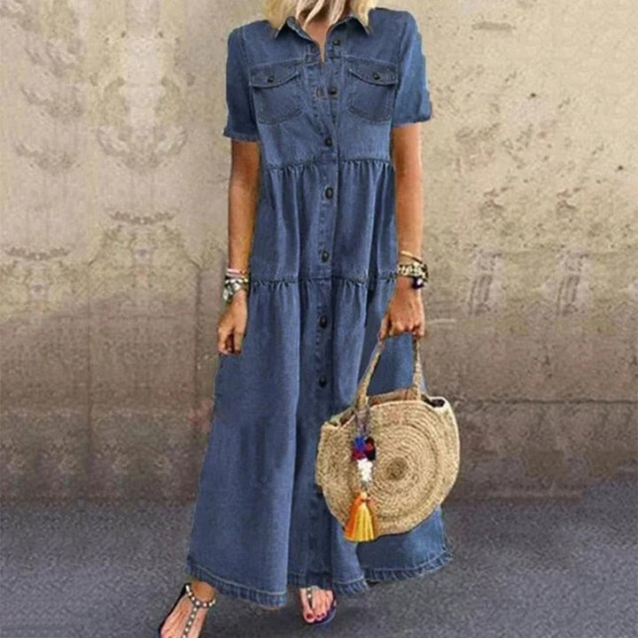 Stylish women's elegant slimming midi dress. Chic design for a flattering slim fit, ideal for diverse fashion needs.